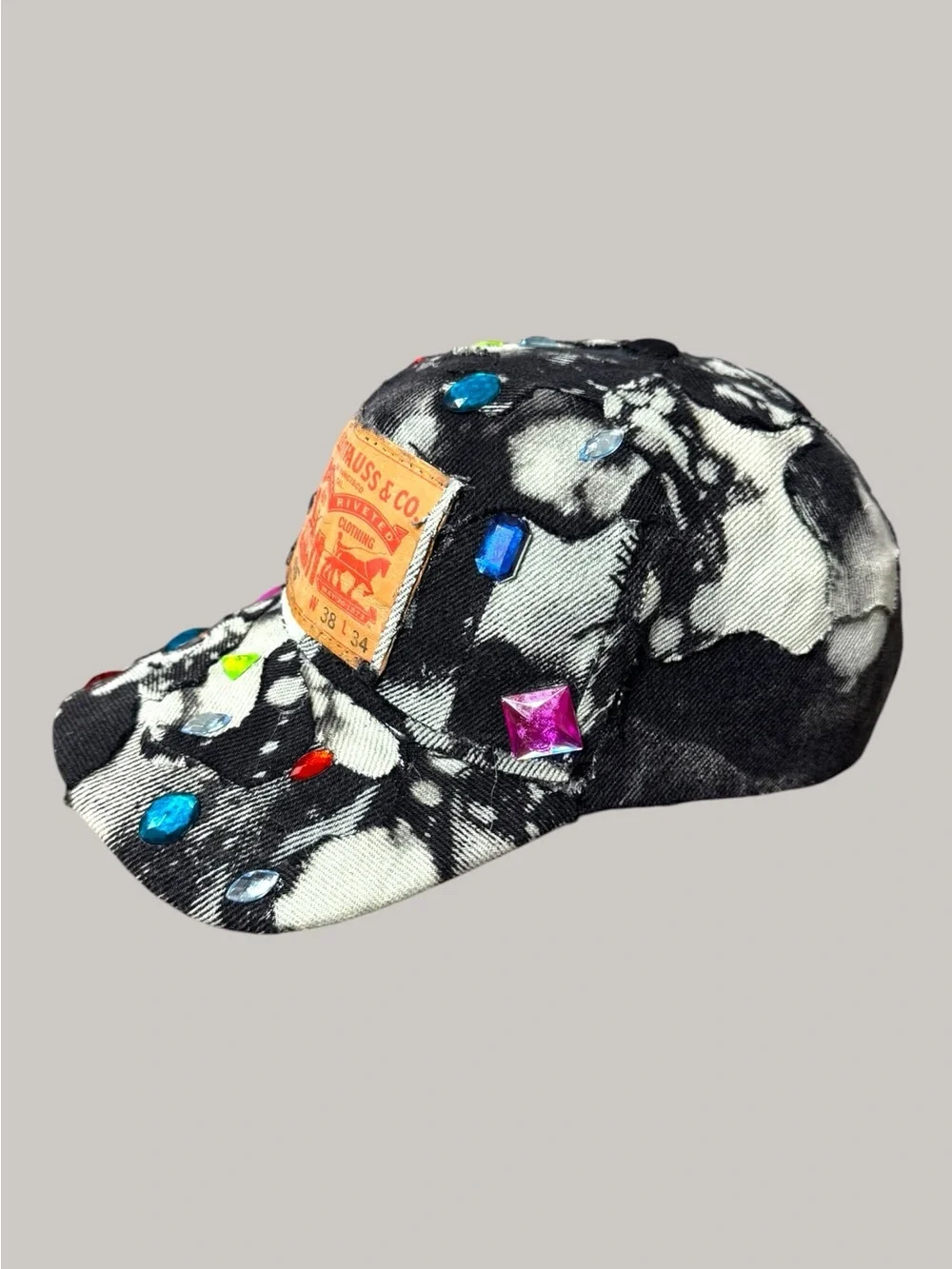 Levi's Black & White Denim Kids Cap with Multicolor Gem Accents